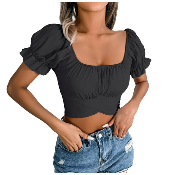 Mittory Women's Crop Tops Ruffle Short Sleeve Tie Back Summer Off Shoulder Top Blouse