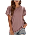 thumbnail image 1 of Mittory Women's Cute Ruffle Short Sleeve T Shirts Casual Summer Round Neck Blouses Tops Eyelets Loose Fit Tunic Tee, 1 of 7