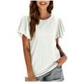 thumbnail image 1 of Mittory Women's Cute Ruffle Short Sleeve T Shirts Casual Summer Round Neck Blouses Tops Eyelets Loose Fit Tunic Tee, 1 of 7