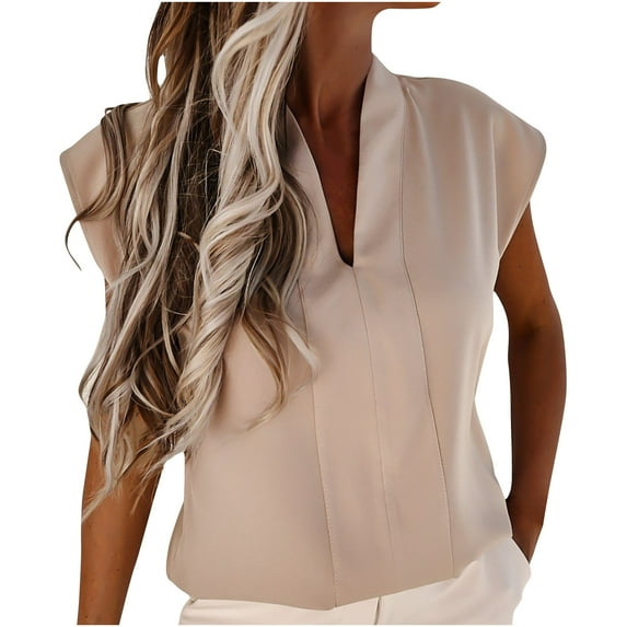 Mittory Women's Elegant V Neck Pleated Sleeveless Blouse Chiffon Work Shirt Tank Top