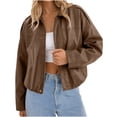thumbnail image 1 of Mittory Women's Faux Leather Jacket Collared Zip Up Long Sleeve Casual Bomber Coat, 1 of 4