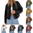 thumbnail image 1 of Mittory Women's Faux Leather Jacket Collared Zip Up Long Sleeve Casual Bomber Coat, 1 of 5