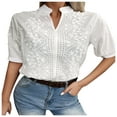 thumbnail image 1 of Mittory Women's Floral Embroidered Eyelet Blouses Notch Neck Half Sleeve Casual Tops Lace Trim Shirts, 1 of 8