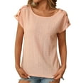 thumbnail image 1 of Mittory Women's Hollow Out T-Shirt Eyelet Summer Boat Neck Button Decor Short Sleeve Solid Tees Tops, 1 of 8