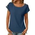 thumbnail image 1 of Mittory Women's Hollow Out T-Shirt Eyelet Summer Boat Neck Button Decor Short Sleeve Solid Tees Tops, 1 of 7
