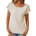 thumbnail image 1 of Mittory Women's Hollow Out T-Shirt Eyelet Summer Boat Neck Button Decor Short Sleeve Solid Tees Tops, 1 of 7