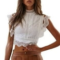thumbnail image 1 of Mittory Women's Hollowed Lace Blouse Soft Sleeveless Ruffle Trim Elegant Summer Shirt Tops, 1 of 8