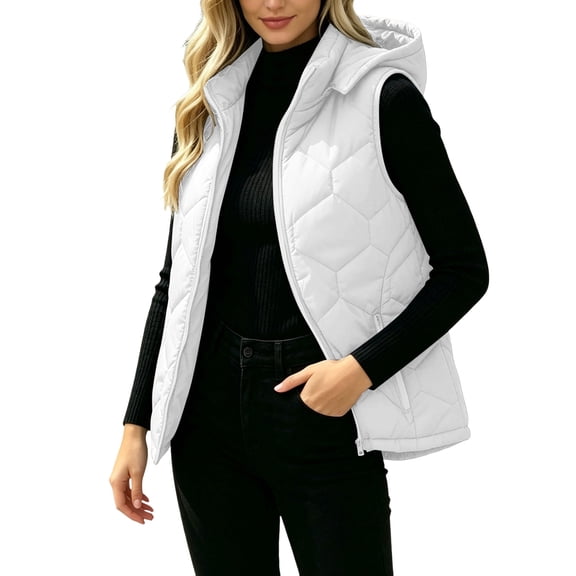 Mittory Women's Hooded Quilted Puffer Vest Zip Up Sleeveless Lightweight Outerwear Gilet with Zipper Pockets