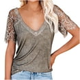 thumbnail image 1 of Mittory Women's Lace Loose Short Sleeve T-Shirt V Neck Cotton Summer Casual Tops Tee Shirts, 1 of 5