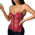 thumbnail image 1 of Mittory Women's Lace Trim Sexy Low Cut Curve Button Down Strapless Corset Top Bustier Tube Tops, 1 of 8