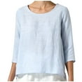 thumbnail image 1 of Mittory Women's Linen Summer Casual 3/4 Sleeve Blouse Loose Fit Crew Neck Tops, 1 of 7