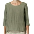 thumbnail image 1 of Mittory Women's Linen Summer Casual 3/4 Sleeve Blouse Loose Fit Crew Neck Tops, 1 of 7
