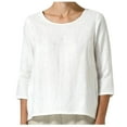 thumbnail image 1 of Mittory Women's Linen Summer Casual 3/4 Sleeve Blouse Loose Fit Crew Neck Tops, 1 of 7