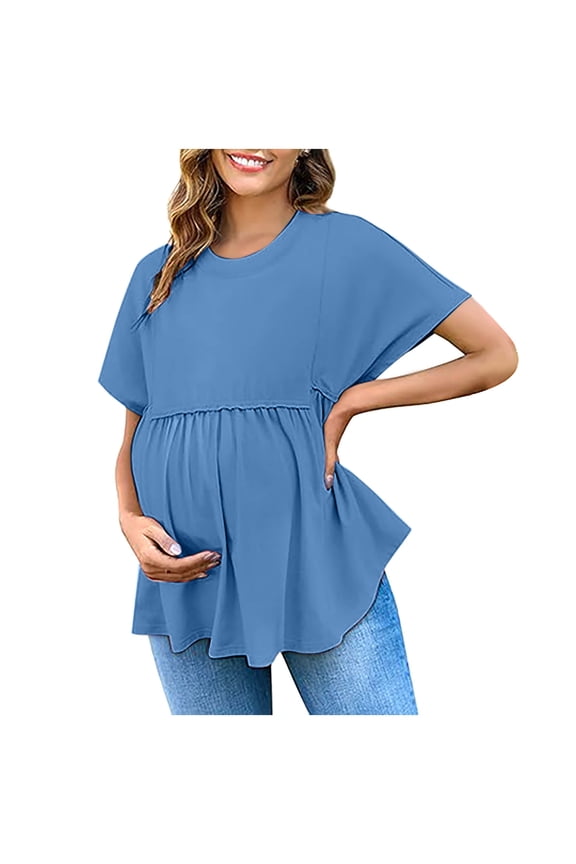 Women's Maternity Shirts Short Sleeve Crew Neck Tunic Tops Casual Babydoll Spring Summer Blouses