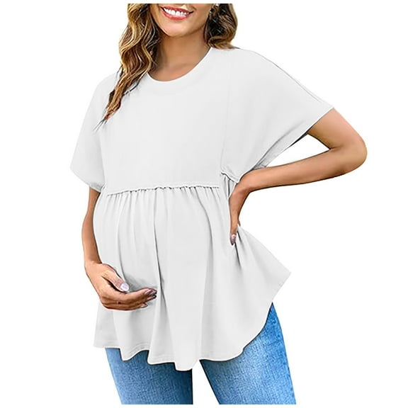 Mittory Women's Maternity Shirts Short Sleeve Crew Neck Tunic Tops Casual Babydoll Spring Summer Blouses