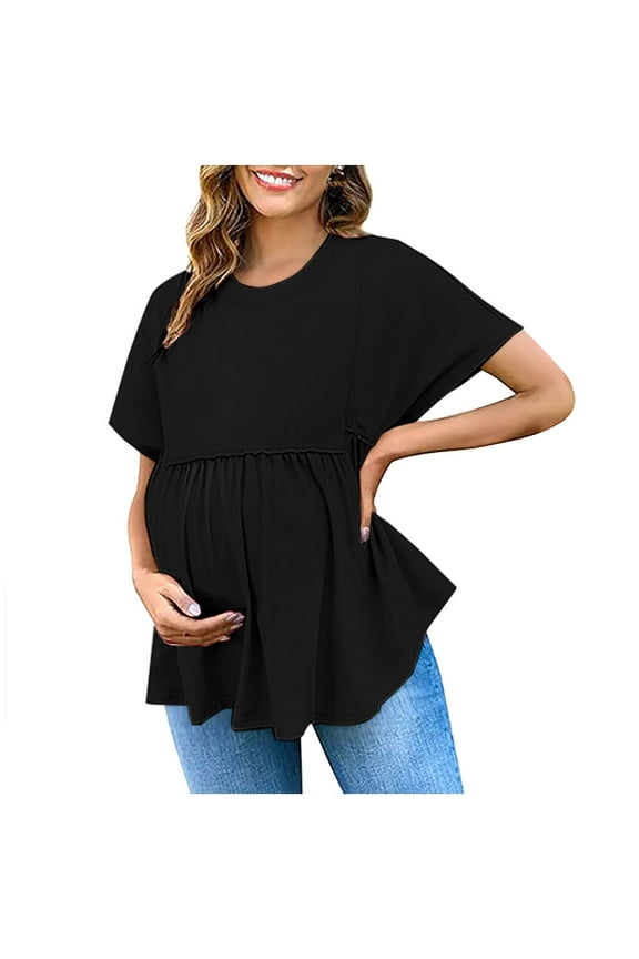 Women's Maternity Shirts Short Sleeve Crew Neck Tunic Tops Casual Babydoll Spring Summer Blouses