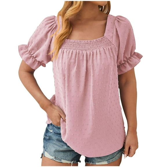 Mittory Women's Off Shoulder Polka Dots Short Sleeves Casual Loose Solid Color Knit T Shirts Blouses