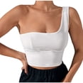 thumbnail image 1 of Mittory Women's One Shoulder Tank Top Sleeveless Ruched Stretch Crop Tank Top Going Out Crop Tops, 1 of 8