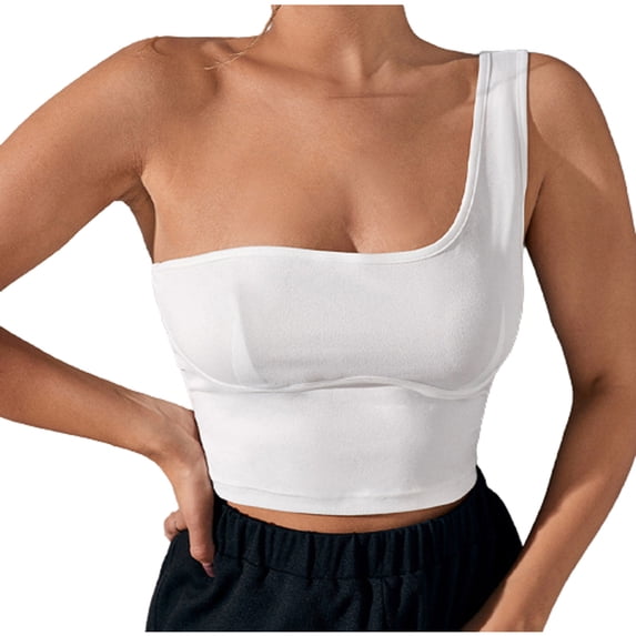 Mittory Women's One Shoulder Tank Top Sleeveless Ruched Stretch Crop Tank Top Going Out Crop Tops