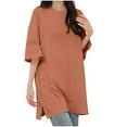 thumbnail image 1 of Mittory Women's Oversized Cotton T Shirts Slit Hem Crewneck Tunic Tops Basic Solid Short Sleeve Comfy Long Tee Shirt, 1 of 4