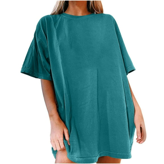 Mittory Women's Oversized T Shirt Crewneck Solid Short Sleeve Baggy Cotton Tees