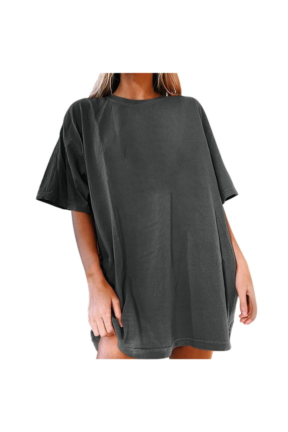 Women's Oversized T Shirt Crewneck Solid Short Sleeve Baggy Cotton Tees