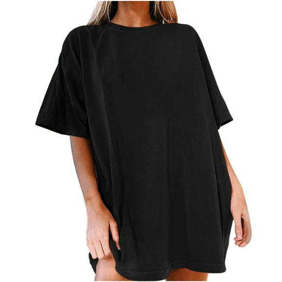 Mittory Women's Oversized T Shirt Crewneck Solid Short Sleeve Baggy Cotton Tees