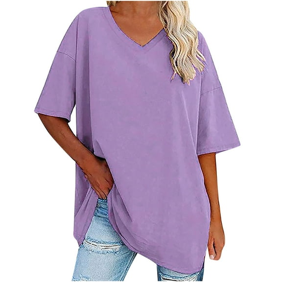 Mittory Women's Oversized T Shirts Tees Half Sleeve Crew Neck Cotton Tunic Tops