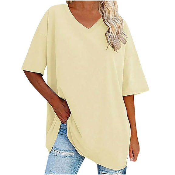 Mittory Women's Oversized T Shirts Tees Half Sleeve Crew Neck Cotton Tunic Tops