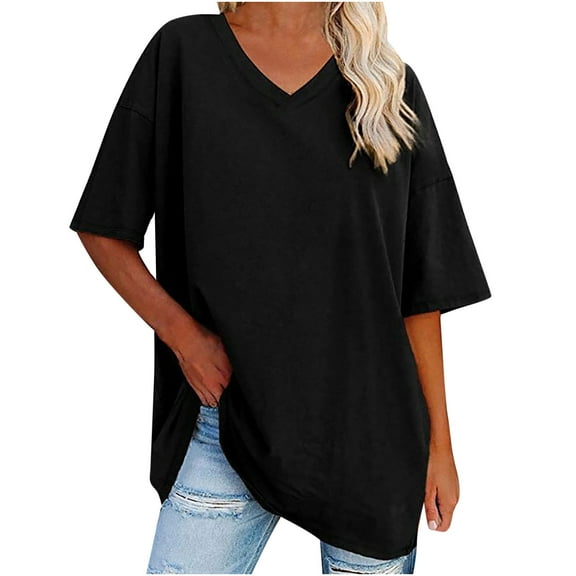 Mittory Women's Oversized T Shirts Tees Half Sleeve Crew Neck Cotton Tunic Tops