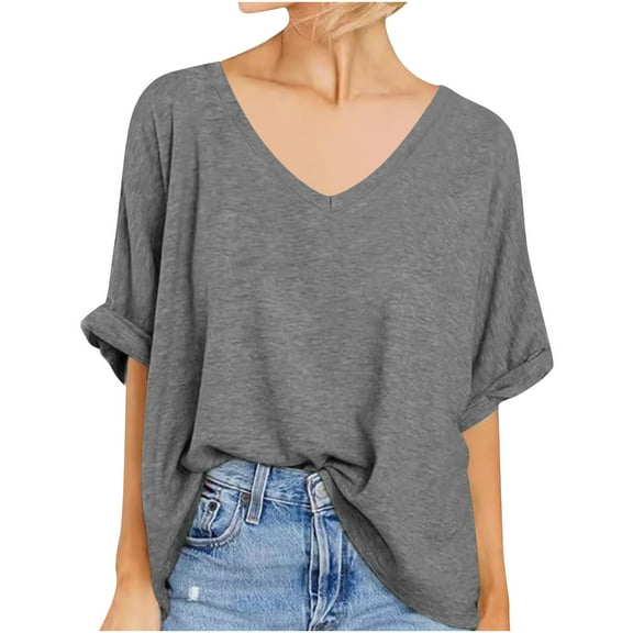 Mittory Women's Oversized T Shirts V Neck Short Sleeve Summer Casual Loose Tops Tees
