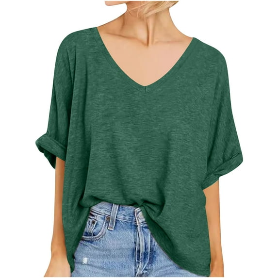 Mittory Women's Oversized T Shirts V Neck Short Sleeve Summer Casual Loose Tops Tees