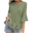 thumbnail image 1 of Mittory Women's Peplum Tops 3/4 Lantern Sleeve Crewneck Loose Babydoll Shirt Blouse, 1 of 7