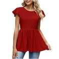 thumbnail image 1 of Mittory Women's Peplum Tops Tie Flutter Short Sleeve Blouse Eyelet Peasant Lace Top, 1 of 7