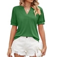 thumbnail image 1 of Mittory Women's Pleated Puff Sleeve Tops Summer V Neck Tunic Shirts Loose Curved Hem Blouses Dressy Casual, 1 of 1