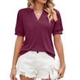 thumbnail image 1 of Mittory Women's Pleated Puff Sleeve Tops Summer V Neck Tunic Shirts Loose Curved Hem Blouses Dressy Casual, 1 of 8