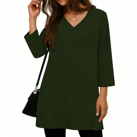 Mittory Women's Plus Size 3/4 Sleeve Blouse - V-Neck Loose Fit Flowy Top for Dressy Casual Wear