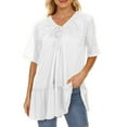 thumbnail image 1 of Mittory Women's Plus Size Summer Tops Short Sleeve Lace Pleated Blouses Tunic Tops, 1 of 8