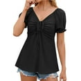 thumbnail image 1 of Mittory Women's Puff Short Sleeve Drawstring Sweetheart Neck Peplum Tee Eyelet Embroidery T Shirt Tops, 1 of 5