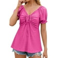 thumbnail image 1 of Mittory Women's Puff Short Sleeve Drawstring Sweetheart Neck Peplum Tee Eyelet Embroidery T Shirt Tops, 1 of 5