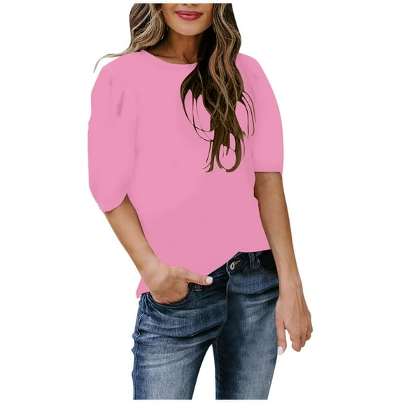 Mittory Women's Puff Short Sleeve Spring Summer Tops Trendy Business Casual Outfits Work Blouses Clothes