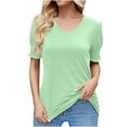 thumbnail image 1 of Mittory Women's Puff Sleeve Ruffle V Neck Top Loose Flowy Blouse Short Sleeve Stretchy T-Shirt Casual Dressy, 1 of 5