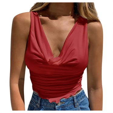 SHENHE Women's Bow Front Sleeveless Cami Top – Shirred Spaghetti Strap Crop Top For Casual Or Dressy Outfits