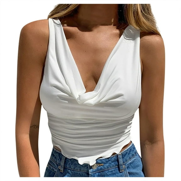 Mittory Women's Rave Hooded Tank Crop Tops Bow Open Back Sleeveless Drapped Neck Ruched Going Out Tops