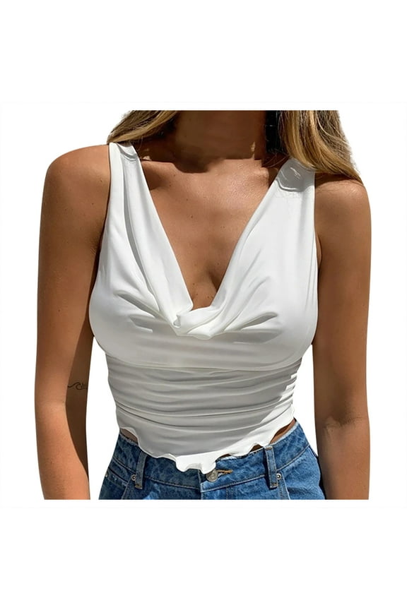 Women's Rave Hooded Tank Crop Tops Bow Open Back Sleeveless Drapped Neck Ruched Going Out Tops