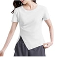 thumbnail image 1 of Mittory Women's Round Neck Casual T Shirts Short Sleeve Tops Summer Slim Stretch Trendy Slit Basic Shirt, 1 of 5