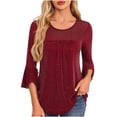 thumbnail image 1 of Mittory Women's Ruffle 3/4 Sleeve Elegant Dressy Blouses Crew Neck Double Layers Mesh Tunic Tops, 1 of 5