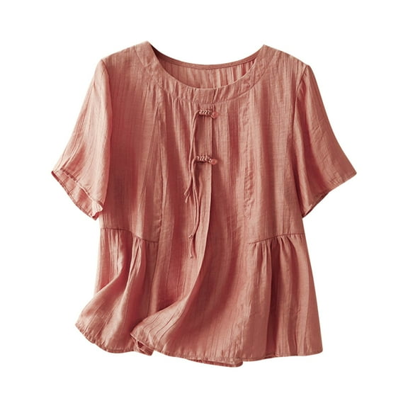 Mittory Women's Scoop Neck Pleated Blouse Solid Color Lovely Button Tunic Shirt