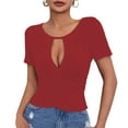 thumbnail image 1 of Mittory Women's Sexy Hollow Out Slim Fit T-Shirt Crewneck Short Sleeve Tees Fashion Clothes Trendy Tops, 1 of 8