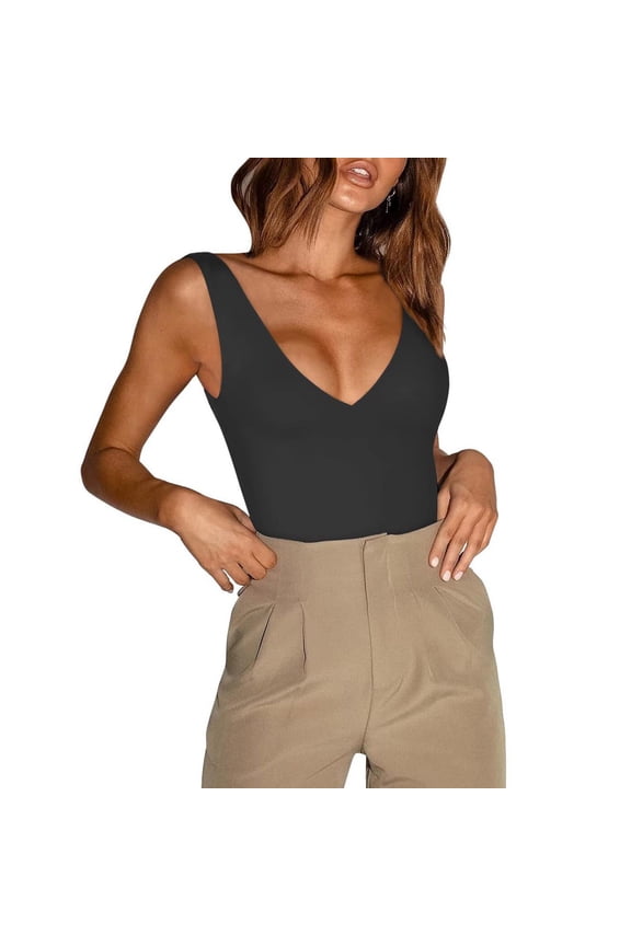 Women’s Sexy Plunge Deep V Neck Sleeveless V Backless Going Out Tank Trendy Bodysuits Tops